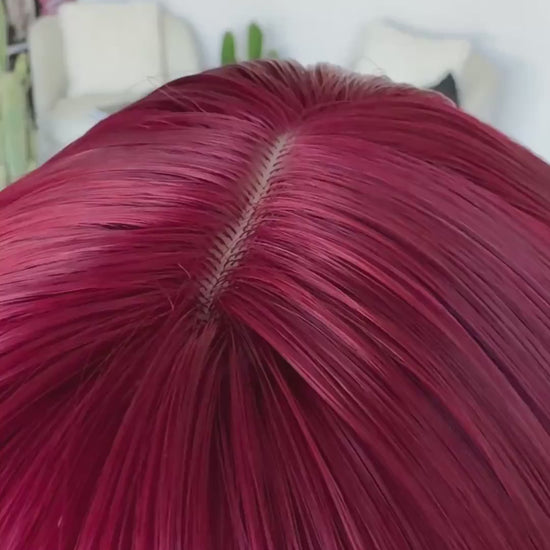 valentine red wavy synthetic bob with middle part