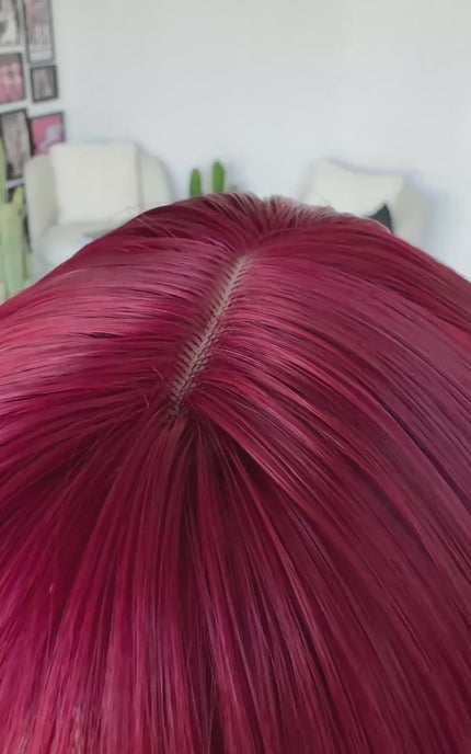 valentine red wavy synthetic bob with middle part
