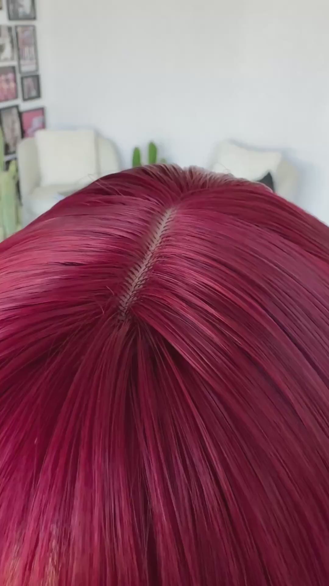 valentine red wavy synthetic bob with middle part