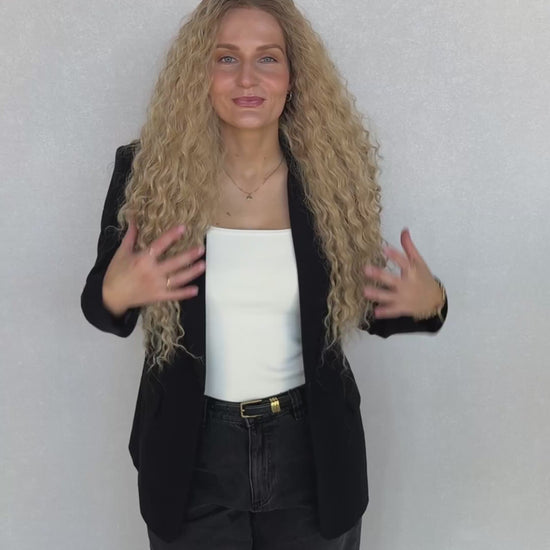 destiny synthetic wig lacefront with middle part and root, curly hair wig. heat safe.