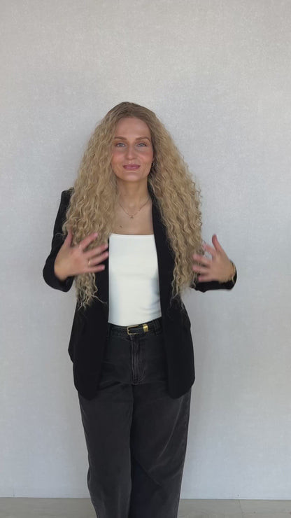 destiny synthetic wig lacefront with middle part and root, curly hair wig. heat safe.