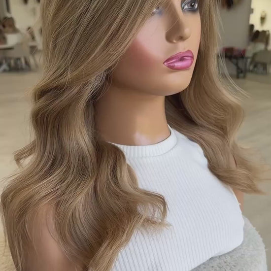sunkissed warm blonde, lacefront human hair wig australia, lowlights and highlighted warm blonde tones.