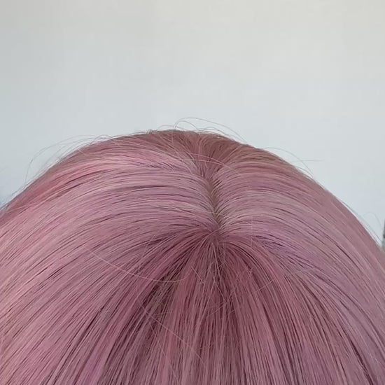 cotton candy pink synthetic video, middle part with fringe.