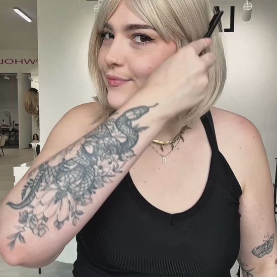 full of secrets, white blonde bob synthetic, ready to wear, glueless, heat safe wig, gold coast australia.