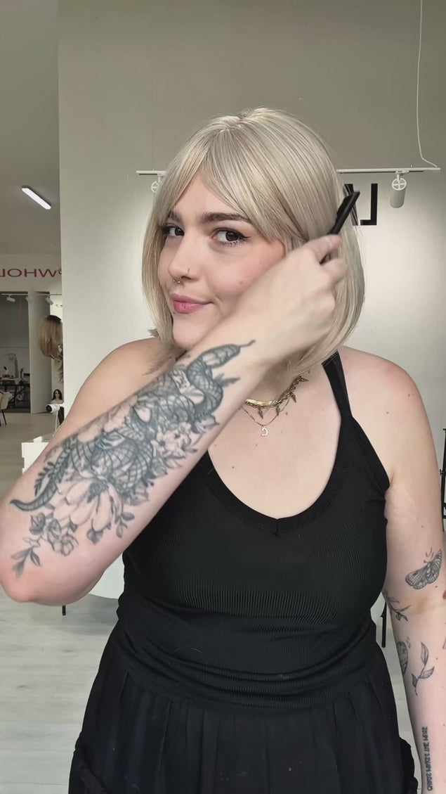 full of secrets, white blonde bob synthetic, ready to wear, glueless, heat safe wig, gold coast australia.