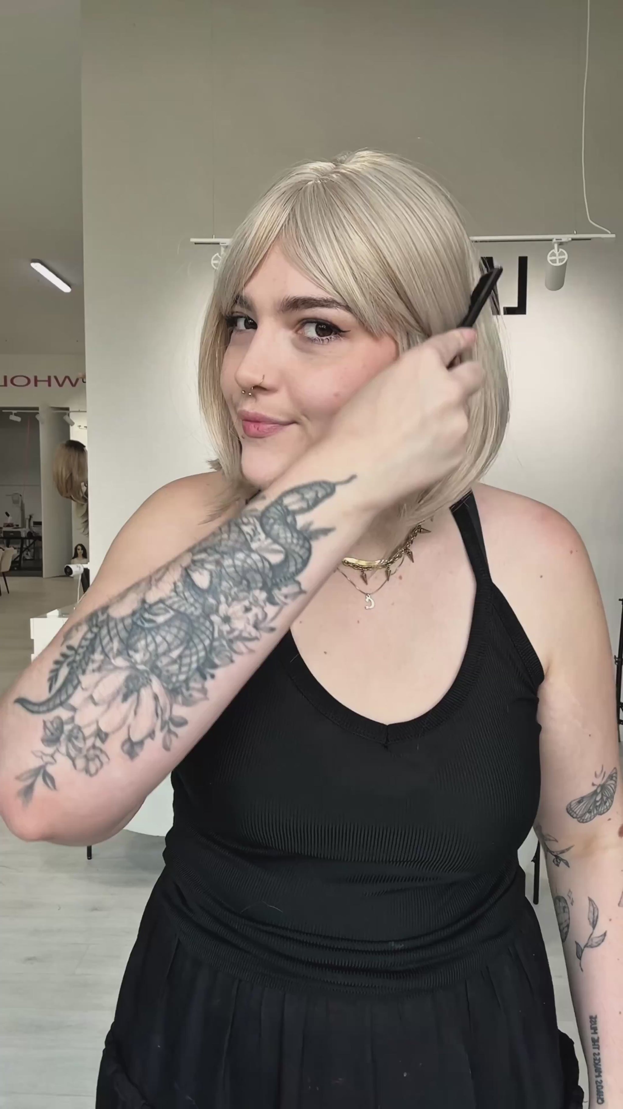 full of secrets, white blonde bob synthetic, ready to wear, glueless, heat safe wig, gold coast australia.