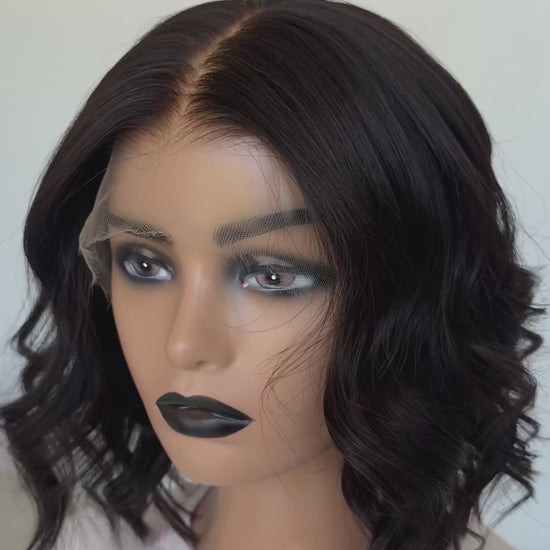 dark wavy brunette lace front wig, australia human hair wigs, medical grade glueless cap.