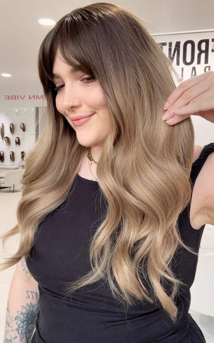 ready to wear ombre fringe synthetic. glueless ca, heat safe hair. gold coast, australia.