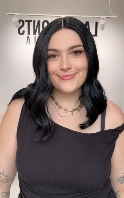 black wavy lace wig with middle part, glueless ready to wear wig.