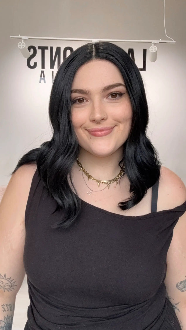 black wavy lace wig with middle part, glueless ready to wear wig.