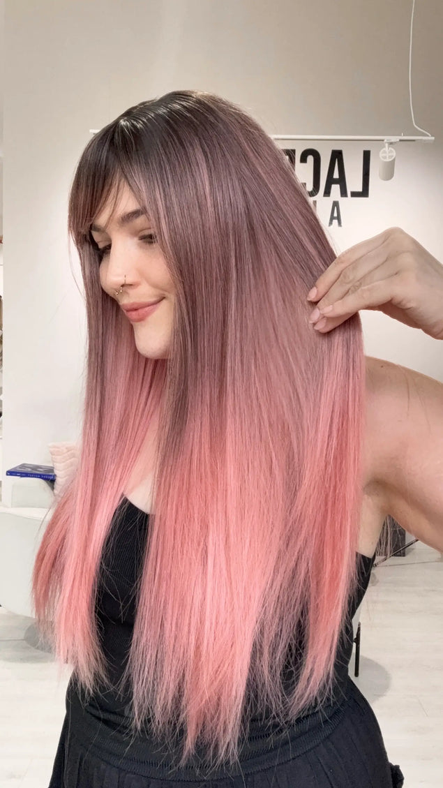long length pink ombre heat safe synthetic wig for beginners.