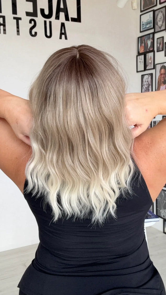 ash ombre fringe wig, heat safe glueless wig australia, gold coast.
