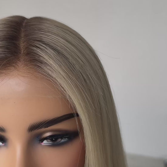 22 inch straight hair, creamy blonde wig, australia gold coast wigs, lace front, darker root.