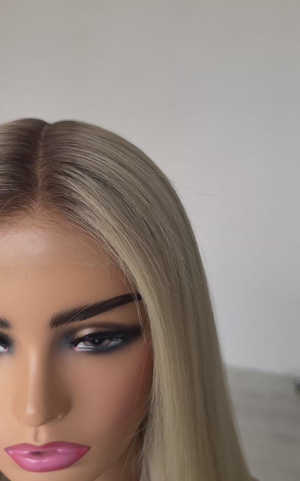 22 inch straight hair, creamy blonde wig, australia gold coast wigs, lace front, darker root.