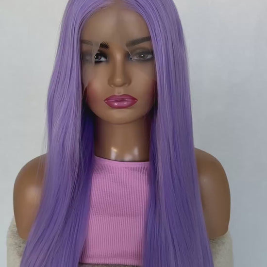 rumi long purple lacefront wig, middle part, can be changed, heat safe glueless wig australia.