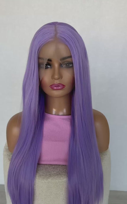 rumi long purple lacefront wig, middle part, can be changed, heat safe glueless wig australia.
