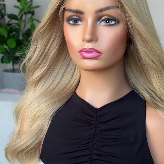 Colour: Dior, in sunlight, light sandy blonde hair. subtle waves. lacefront 100% Brazilian Remy Hair