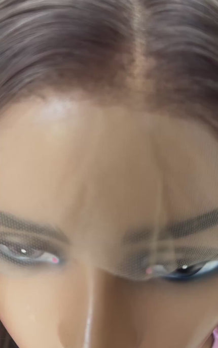 middle part lacefront wig, dark ash root, glueless wig australia.