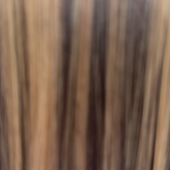 zoe wig synthetic video, brunette with golden highlights throughout, long bob length with fringe.