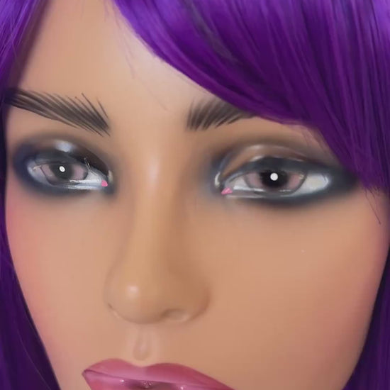 heat safe purple wig, middle part with fringe, australia synthetic wigs.