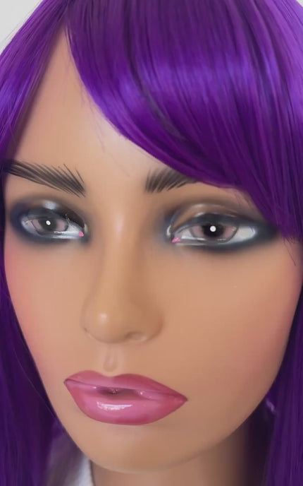 heat safe purple wig, middle part with fringe, australia synthetic wigs.