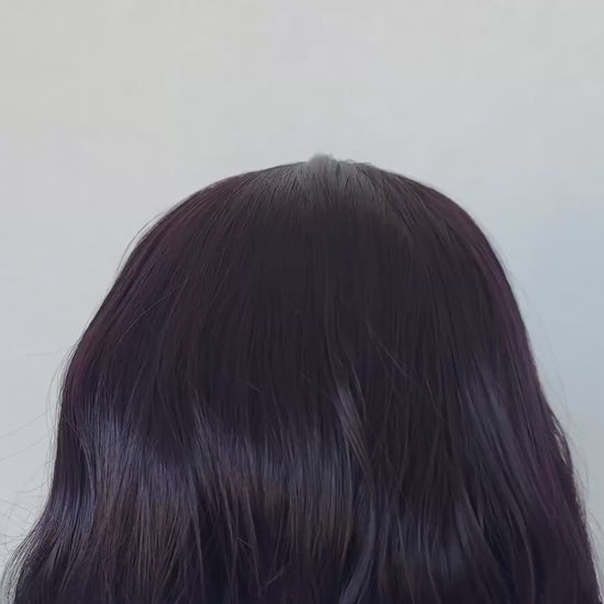 wavy hair wig,  lace front wig, dark purple colour, heat safe glueless wig.
