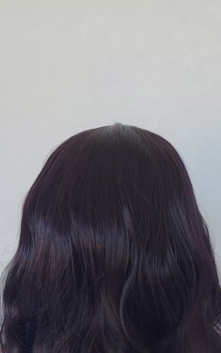 wavy hair wig,  lace front wig, dark purple colour, heat safe glueless wig.
