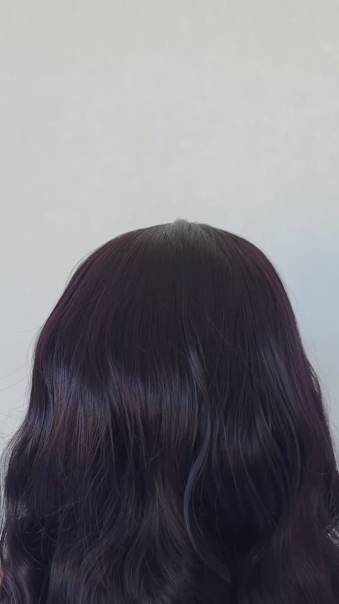 wavy hair wig,  lace front wig, dark purple colour, heat safe glueless wig.