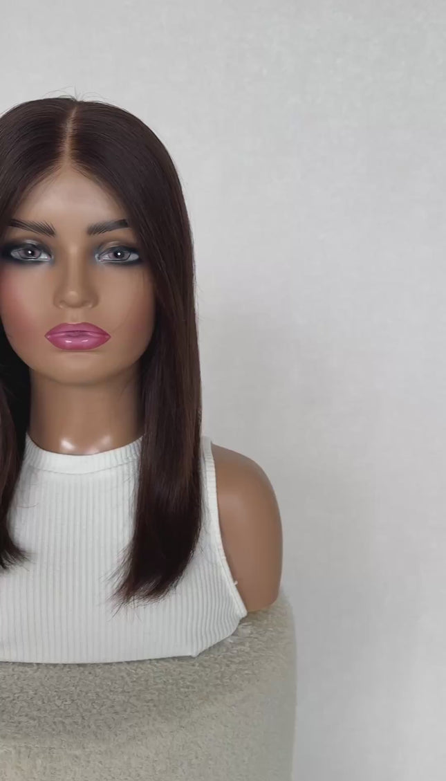 glueless lace front dark brunette human hair wig for hairloss, alopecia, chemotherapy.