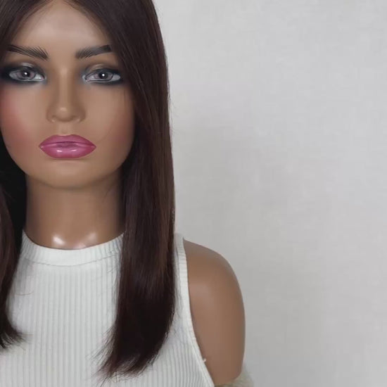 dark chestnut 18 inch human hair wig.