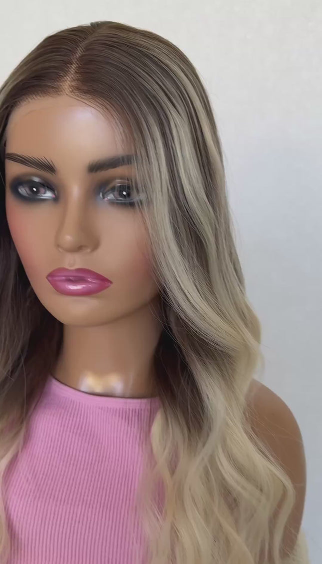 warrior t-part lacefront synthetic, heat safe glueless wigs australia, ash brunette with platinum highlights.