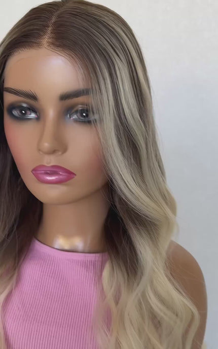 warrior t-part lacefront synthetic, heat safe glueless wigs australia, ash brunette with platinum highlights.