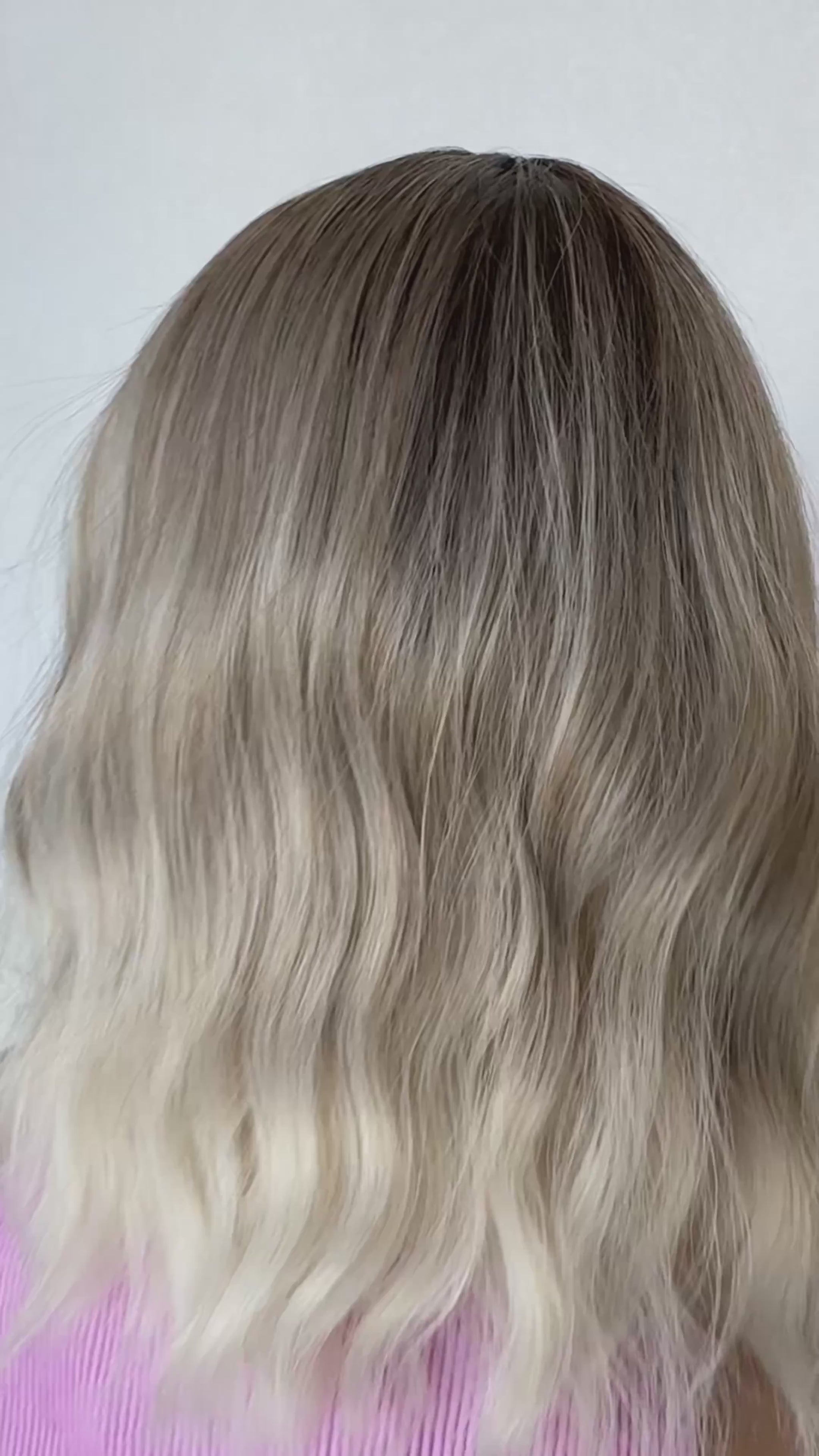 june synthetic wig dark root to ombre ash blonde, wavy fringe wig, heat safe and glueless .