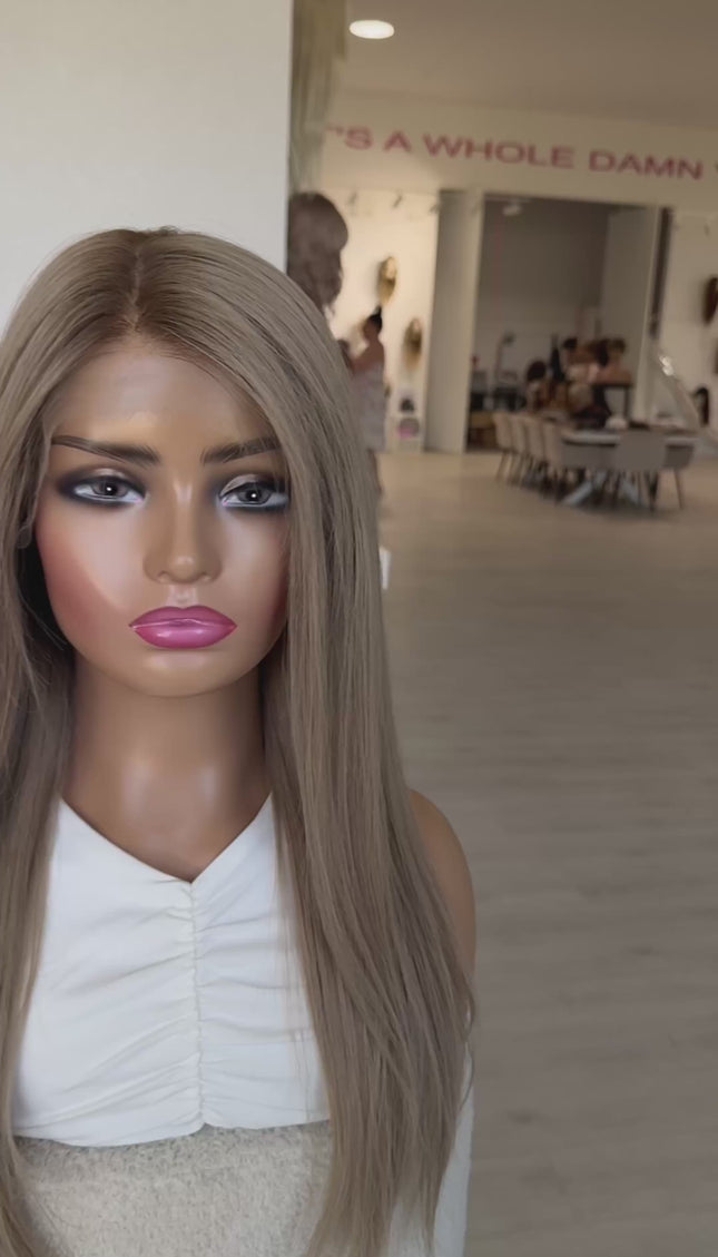 lace front ash blonde wig, middle part, changable part, 100% human hair wig, australia lace front wigs. medical lace front wig.