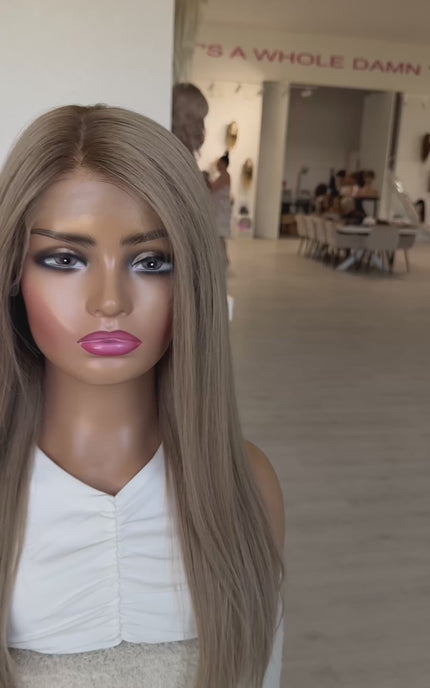 lace front ash blonde wig, middle part, changable part, 100% human hair wig, australia lace front wigs. medical lace front wig.