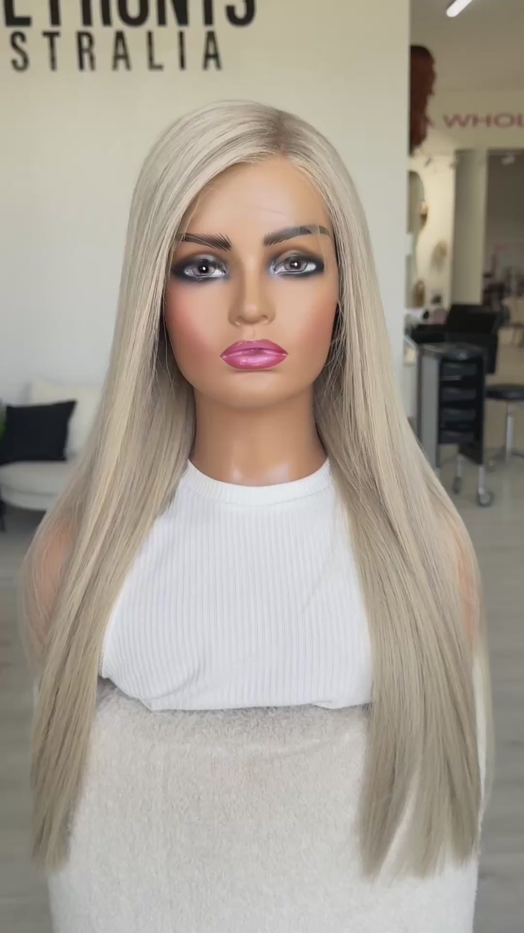 long platinum blonde human hair wig australia, lace front wig, 26 inch length, changable parting. 