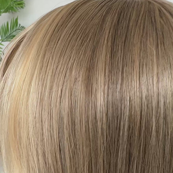 tilly synthetic video, 28 inch long blonde hair with fringe, heat safe synthetic fibers.