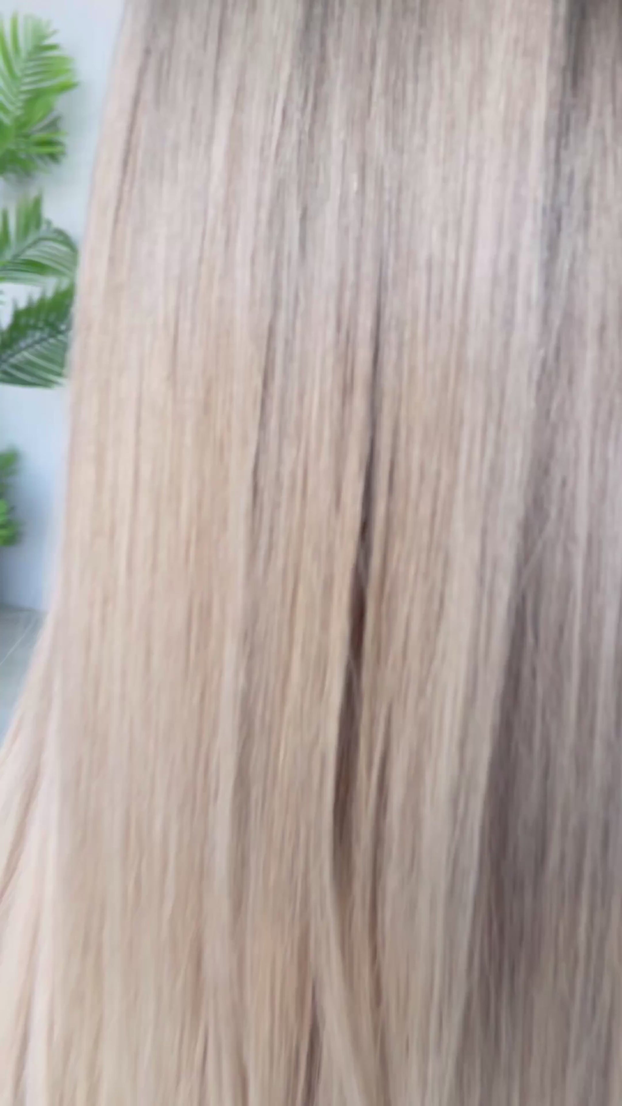 24 inch lacefront, human hair, long ash blonde with root. 