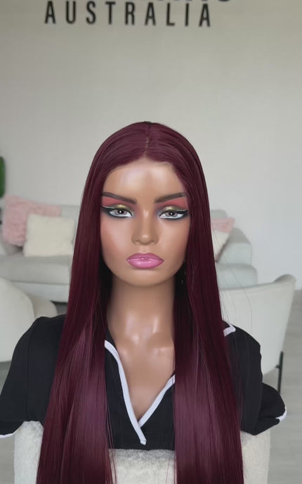 long length glueless dark red lace wig.