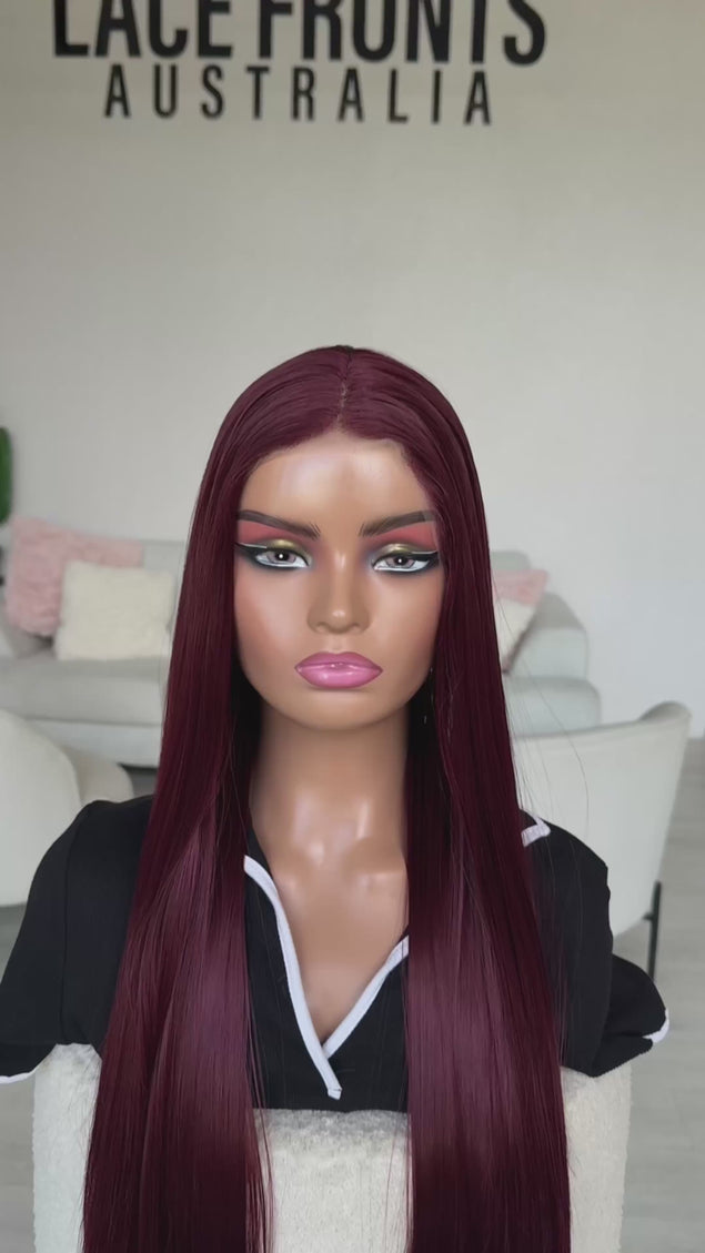 long length glueless dark red lace wig.