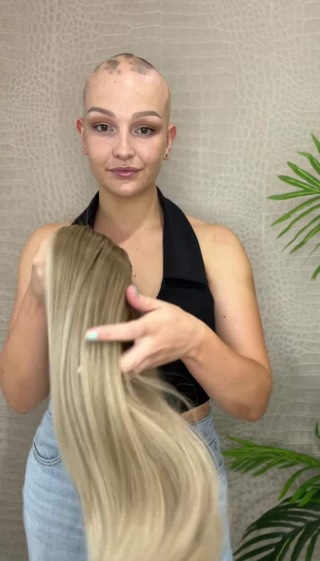 lace front realistic human hair blonde wig for women with hairlloss.