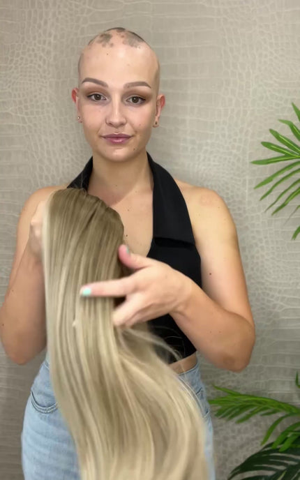 lace front realistic human hair blonde wig for women with hairlloss.