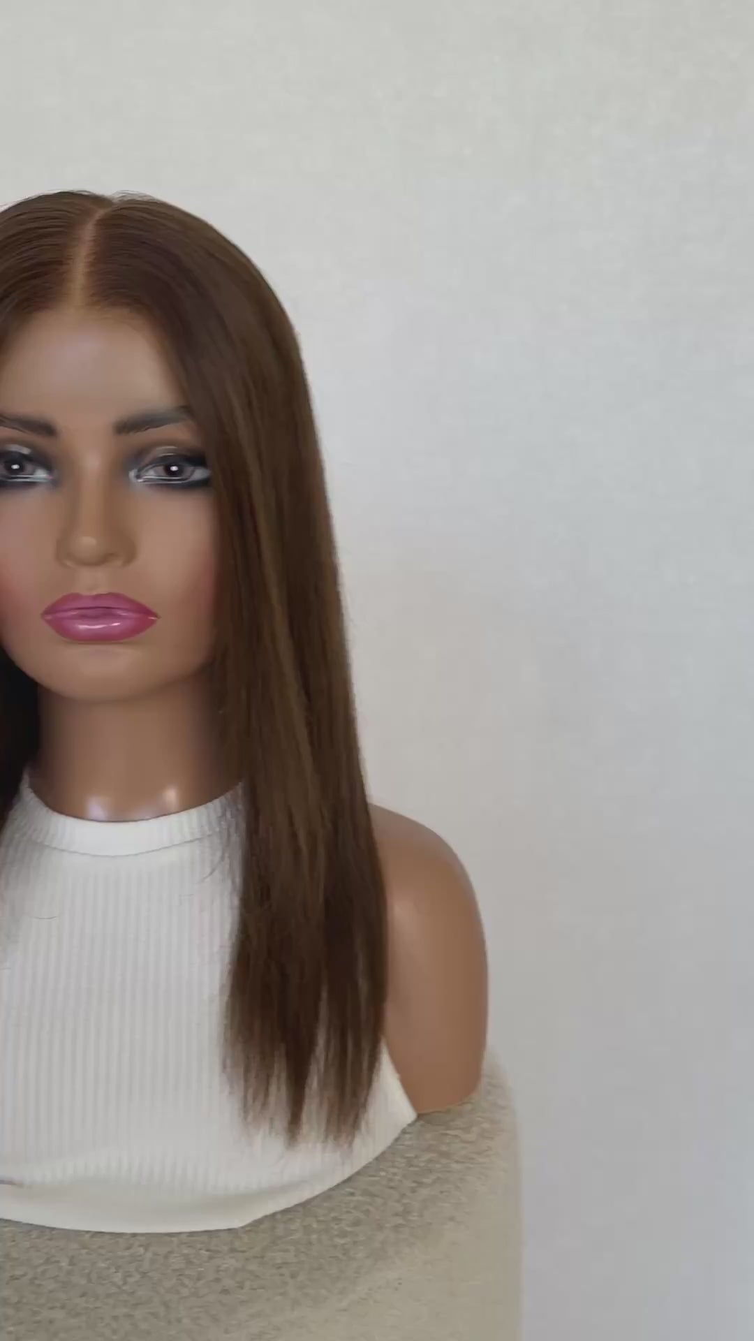 18 inch layered golden brunette lace front wig.