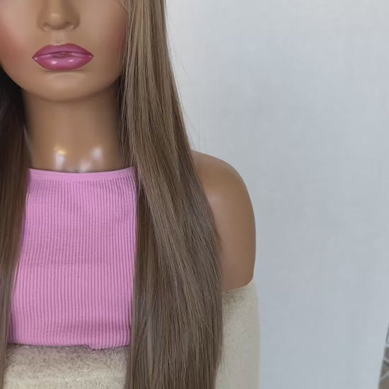 faith, long lacefront changable part, dark golden blonde hair, heat safe glueless synthetic wig australia