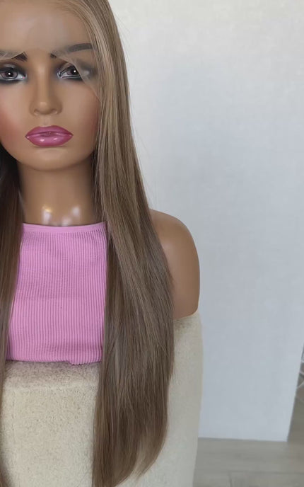 faith, long lacefront changable part, dark golden blonde hair, heat safe glueless synthetic wig australia