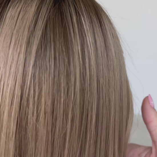 lacefront winter colour, lace front wig australia, dark root to ash blonde pearl wig.