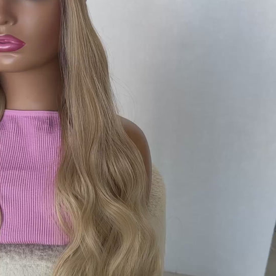 pink capwig with blonde wavy hair glueless synthetic wig australia.