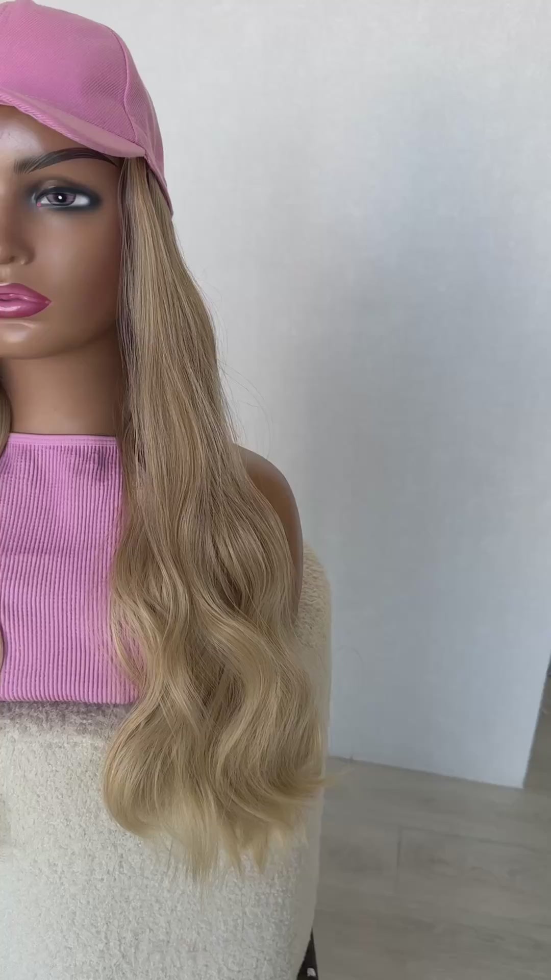 pink capwig with blonde wavy hair glueless synthetic wig australia.