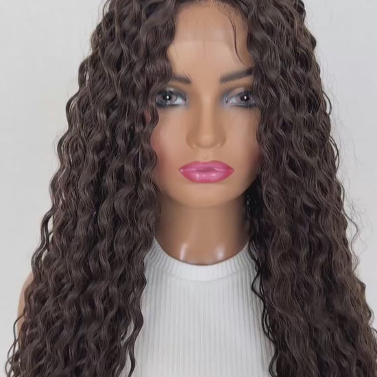 yasmine t-part lacefront long hair, brunette curly wig, heat safe, glueles wig australia. 