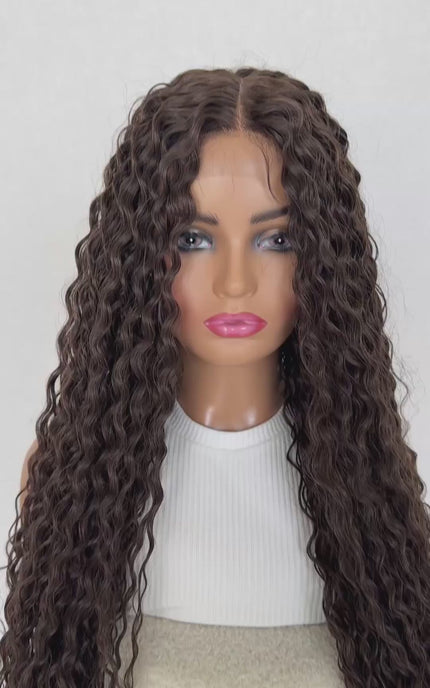 yasmine t-part lacefront long hair, brunette curly wig, heat safe, glueles wig australia. 